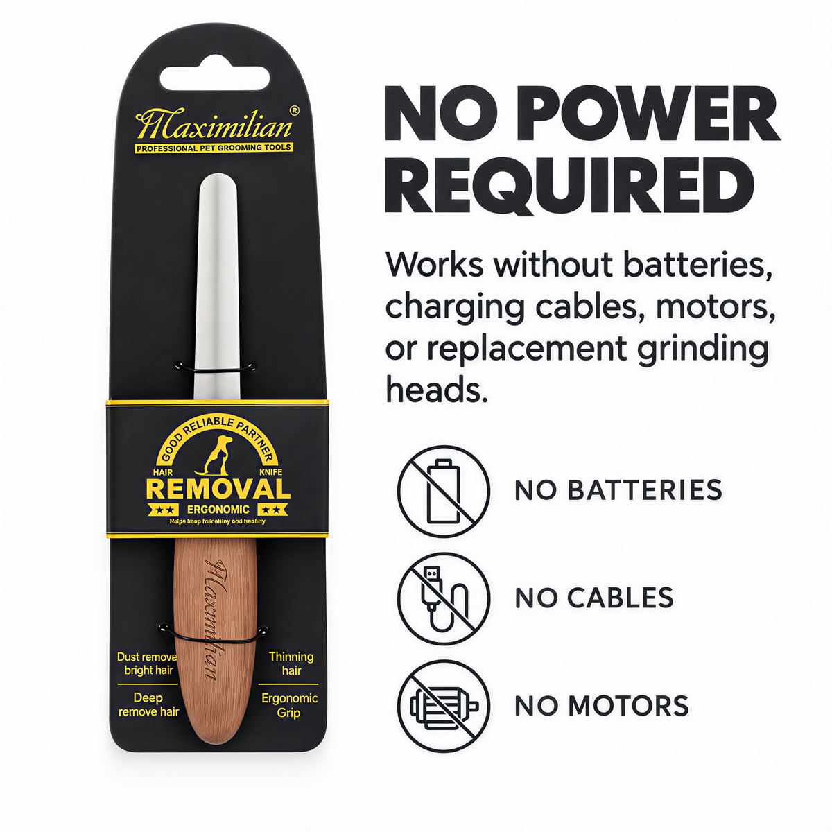 Packaged manual pet nail file with battery cable and motor icons