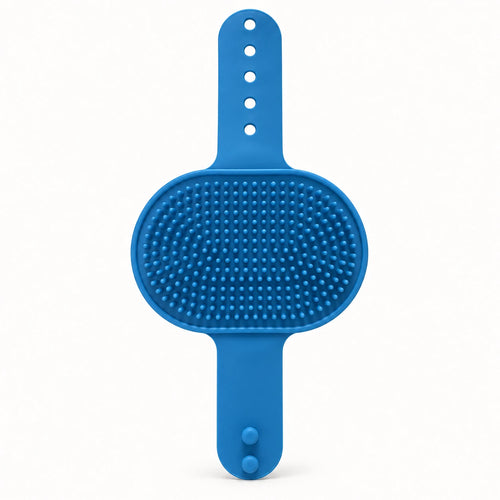 Blue 2-in-1 Cat Self-Grooming Brush on a clean warm-white background
