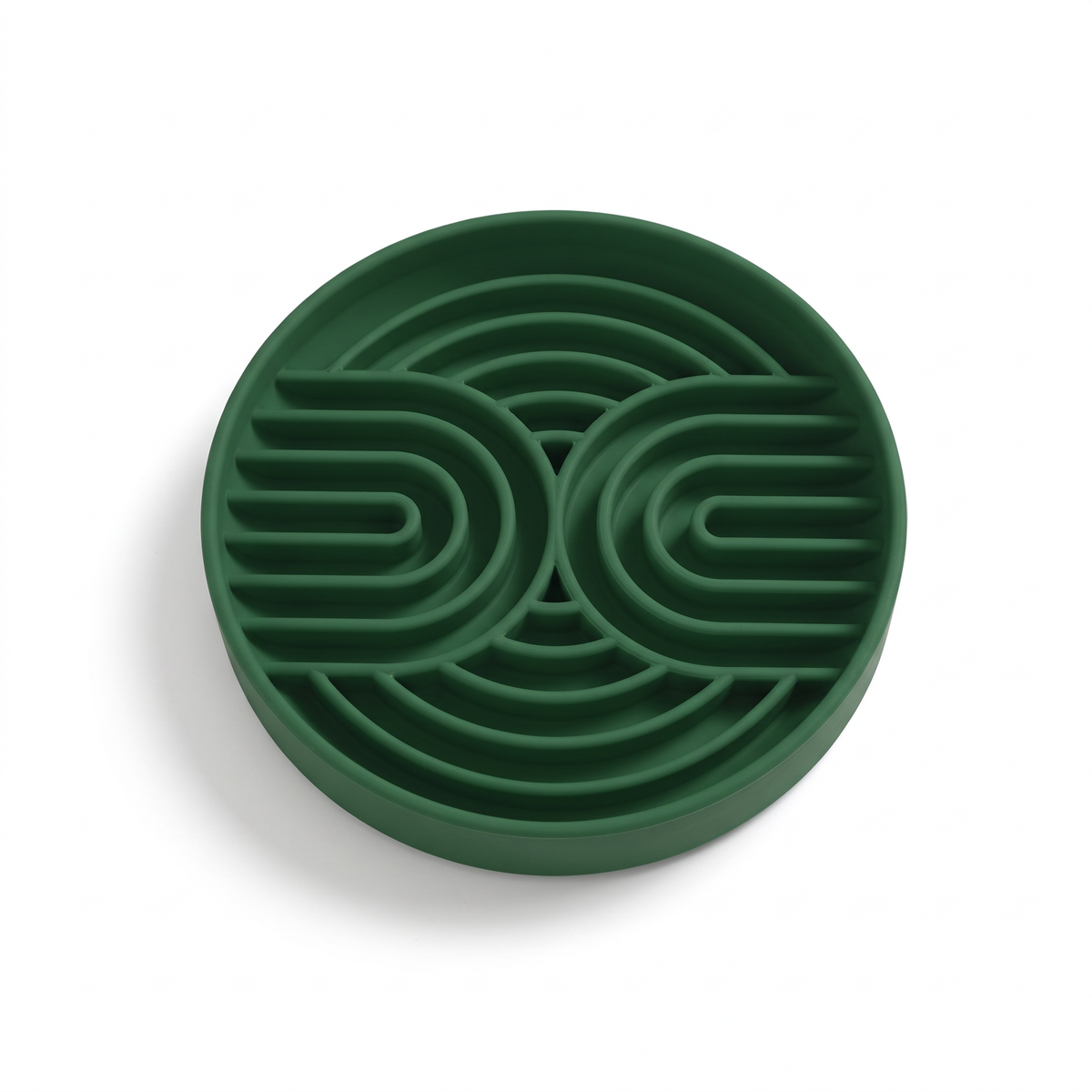 Dark green silicone slow feeder bowl with raised curved feeding channels