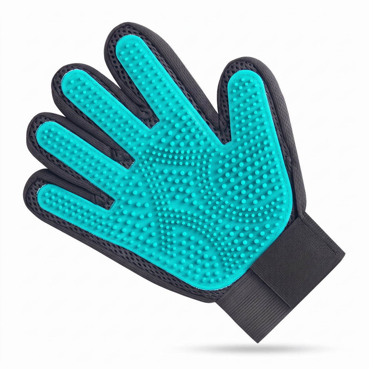 TendedPets teal and black right-hand pet grooming glove with rubber nubs