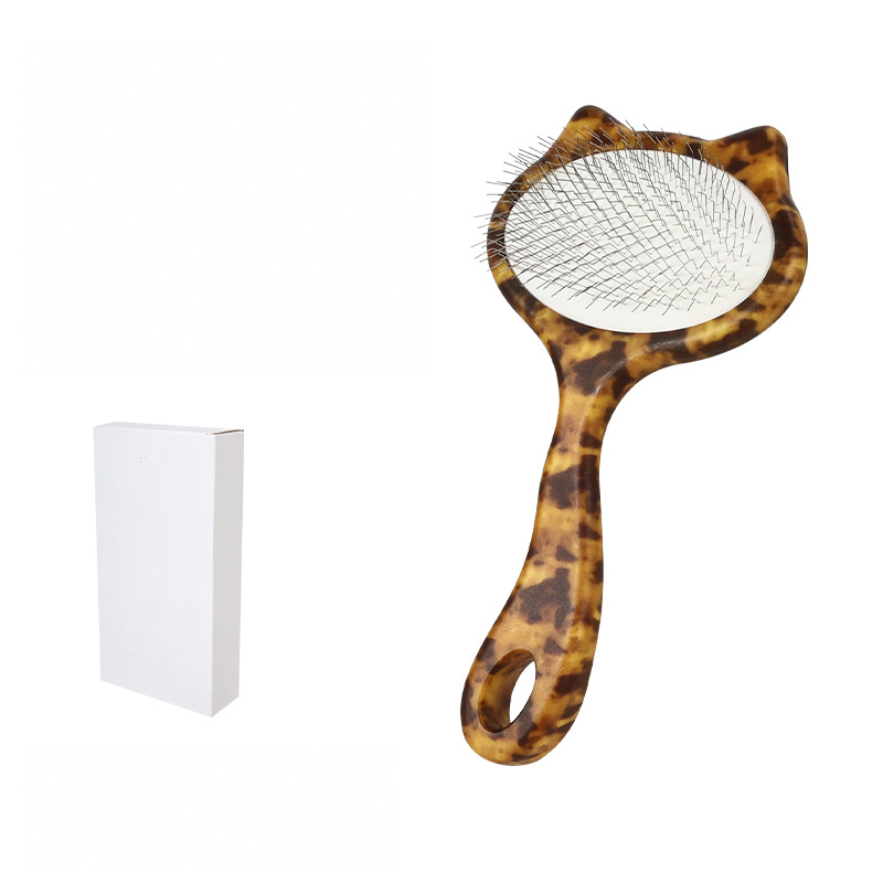 Large HOP leopard-print cat-shaped slicker brush with its white retail box