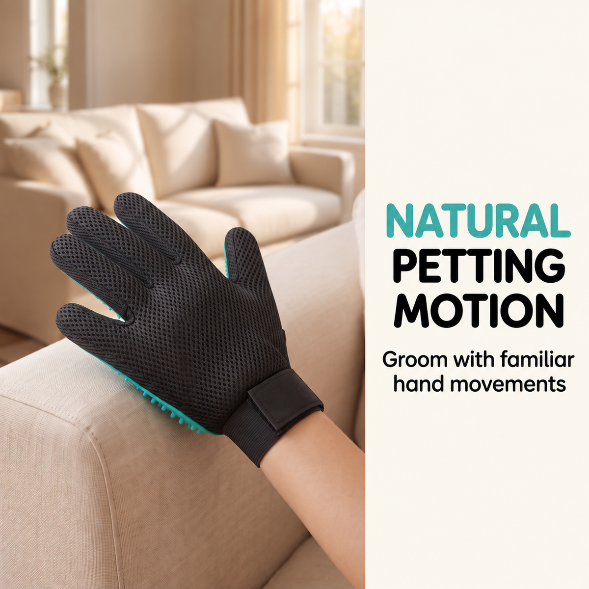 TendedPets grooming glove used with natural petting motions on a dog