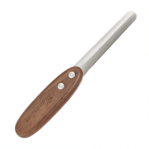 Maximilian manual pet nail file with walnut wood handle on a white background