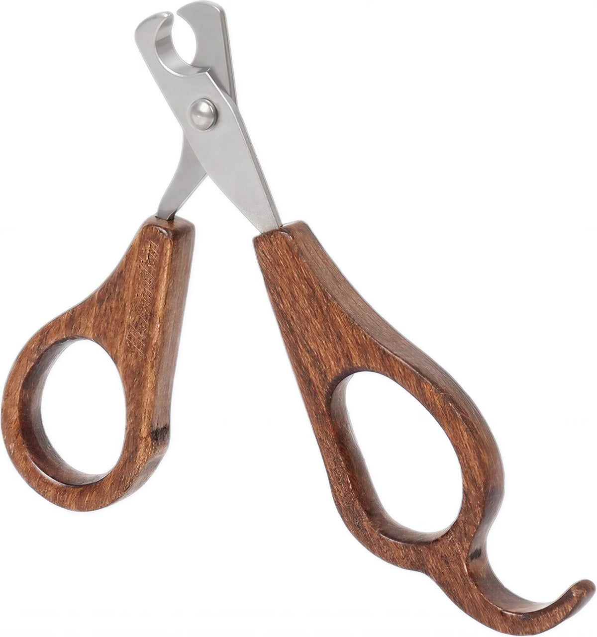 Open Maximilian pet nail clippers showing the half-moon blade opening